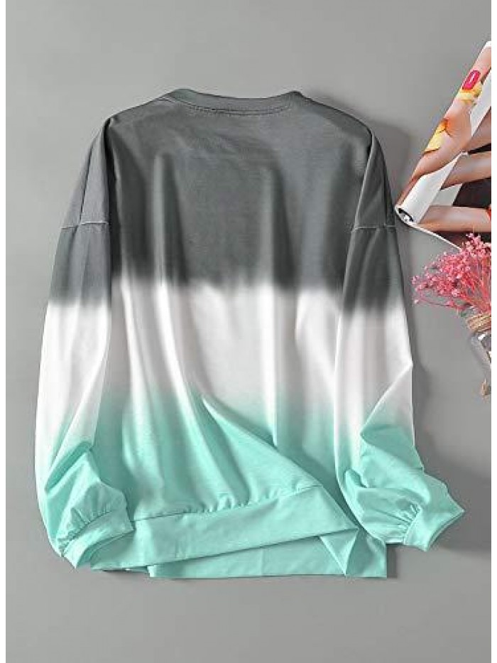 Women Long Sleeve Sweatshirt Colorblock Tie Dye Printed Pullover Tops(S-2XL) 