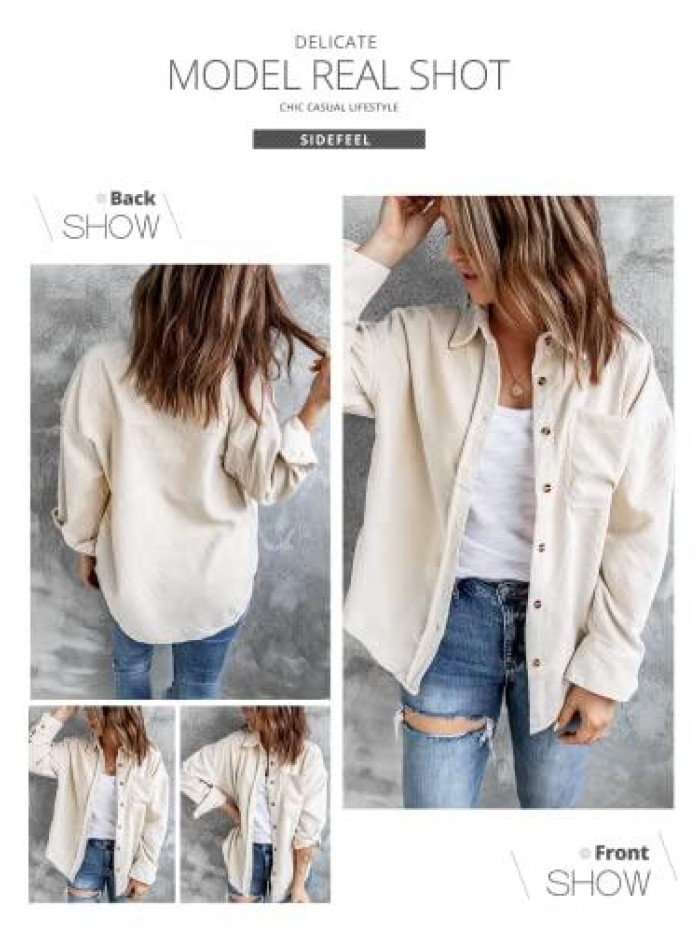 Women Corduroy Long Sleeve Button Down Shirt Oversized Jacket Tops 