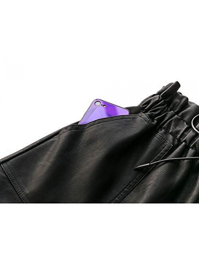 High Waisted Wide Leg Black Faux Leather Shorts for Women 