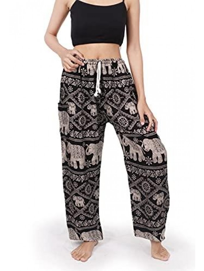 Women's Smocked Waist Harem Hippie Boho Yoga Palazzo Casual Pants 