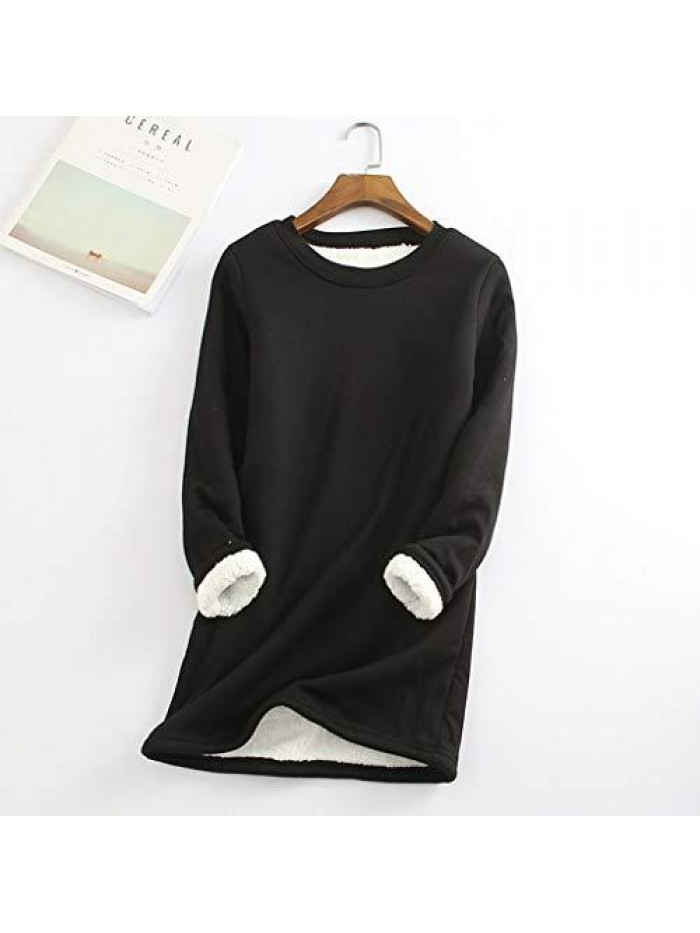 Women Thermal Underwear Tops Winter Warm Thick Sherpa Fleece Lined Undershirt Long Johns Shirts Tunic Loungewear (Black, S) 