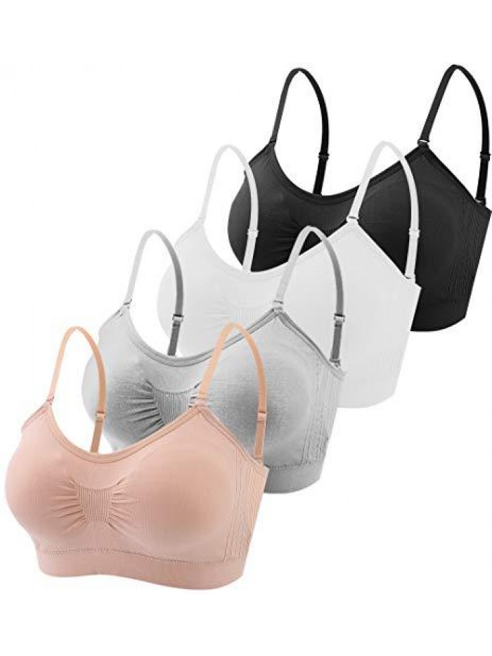 4 Pieces V Neck Padded Bralette Cami Bra Wireless Tank Top Bra Sports Bra with Adjustable Straps 