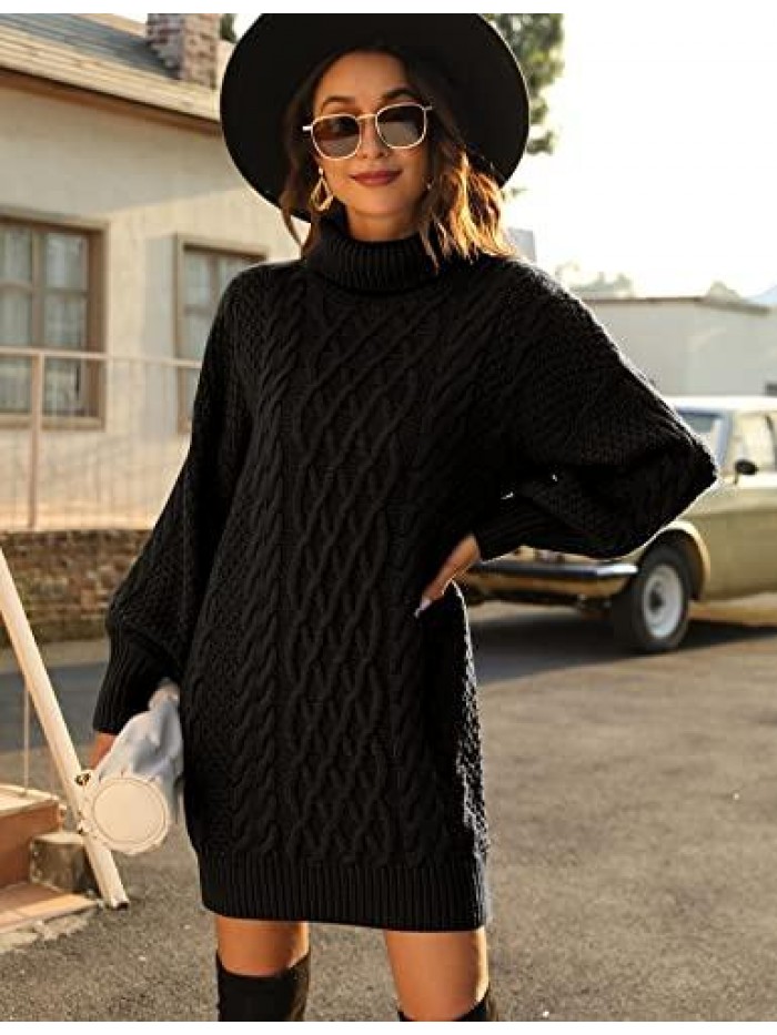 Women Turtleneck Long Sleeve Oversized Sweater Dress Cable Knit Chunky Pullover Sweaters 