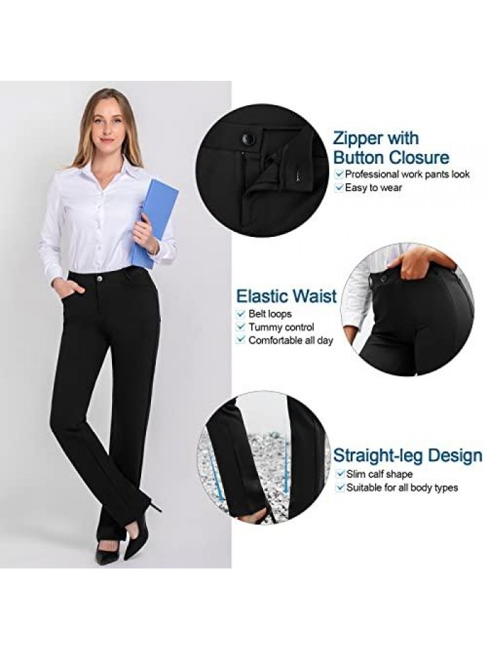 Work Pants for Women, Stretch Dress Pants with Pockets, Straight Leg Slacks for Women to Business Work Casual 