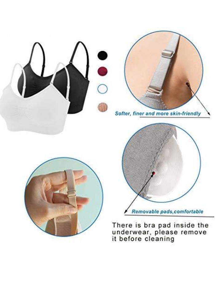 4 Pieces V Neck Padded Bralette Cami Bra Wireless Tank Top Bra Sports Bra with Adjustable Straps 