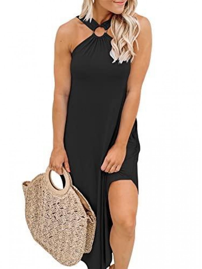 Women's Summer Casual Criss Cross Sundress Sleeveless Split Maxi Long Beach Dress with Pockets 