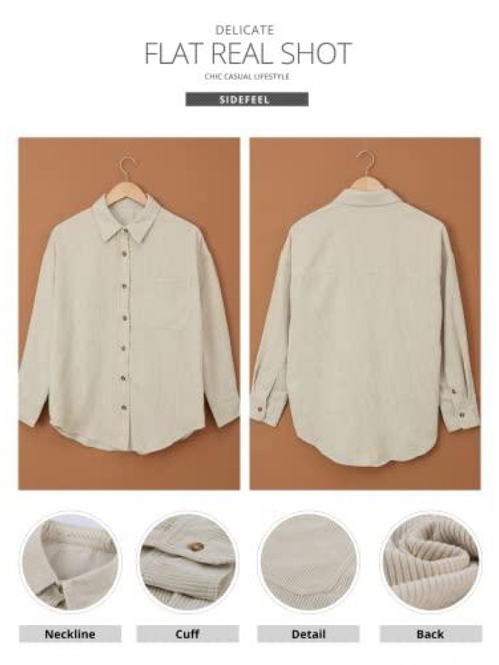 Women Corduroy Long Sleeve Button Down Shirt Oversized Jacket Tops 