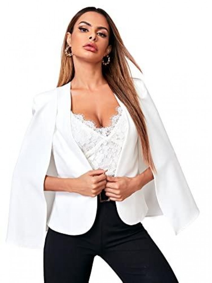 Women Cape Blazer Split Cloak Long Sleeves Open Front Work Business Jacket 