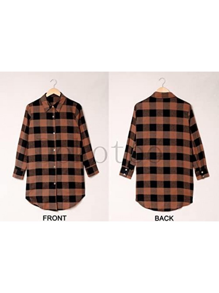 Plaid Flannel Shirts for Women Long Sleeve Button Down Shacket Jacket Coats With Pockets 