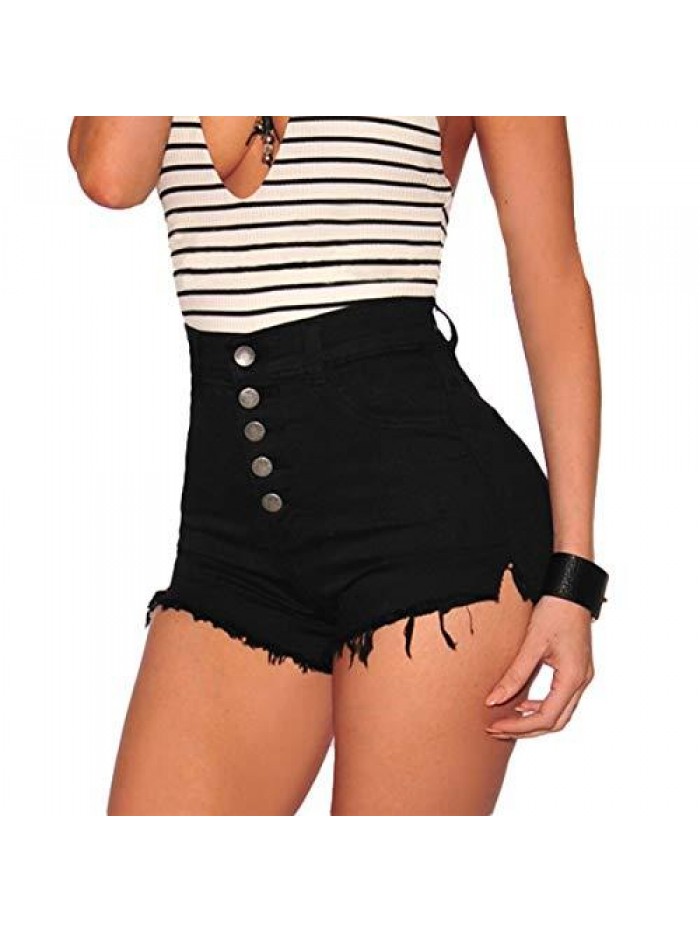 Womens High Waist Microstretch Cotton Denim Shorts 