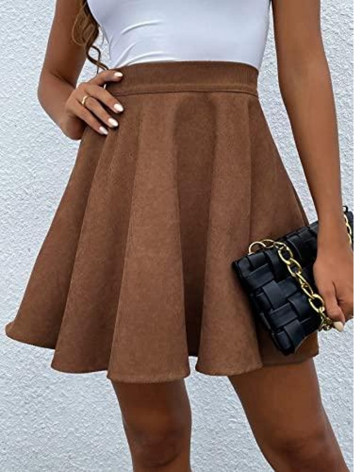 Women's High Waist Skater Skirt A Line Short Flare Corduroy Skirt 