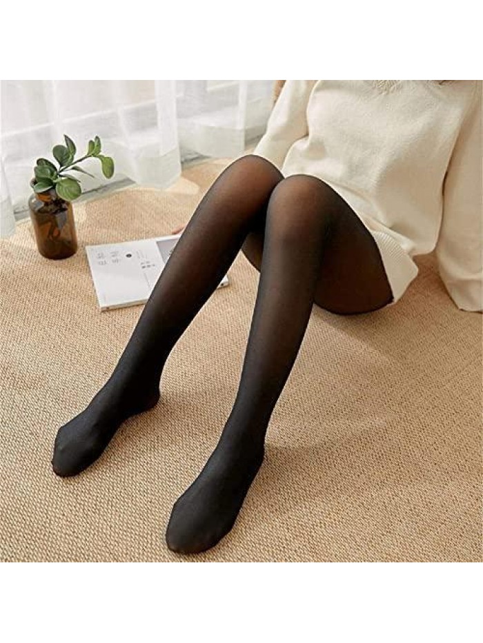 Warm Fleece Lined Sheer Thick Tights, Thermal Translucent Pantyhose, Winter Stretchy High Waist Slim Leggings 