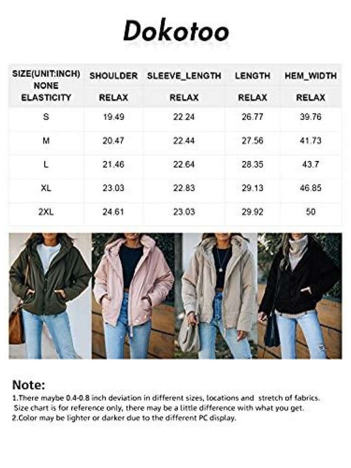 Womens Winter Full Zipper Hooded Puffer Jacket Short Coat with Pockets 