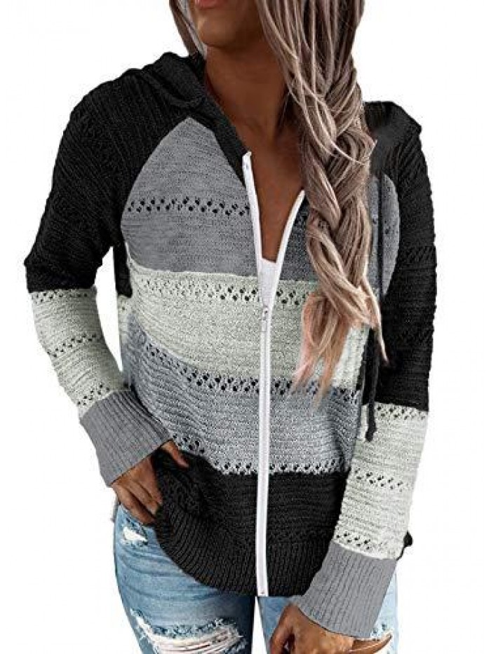 Women Long Sleeve Zip-Up Hoodie Jacket Solid Color Sweatshirt Coat 