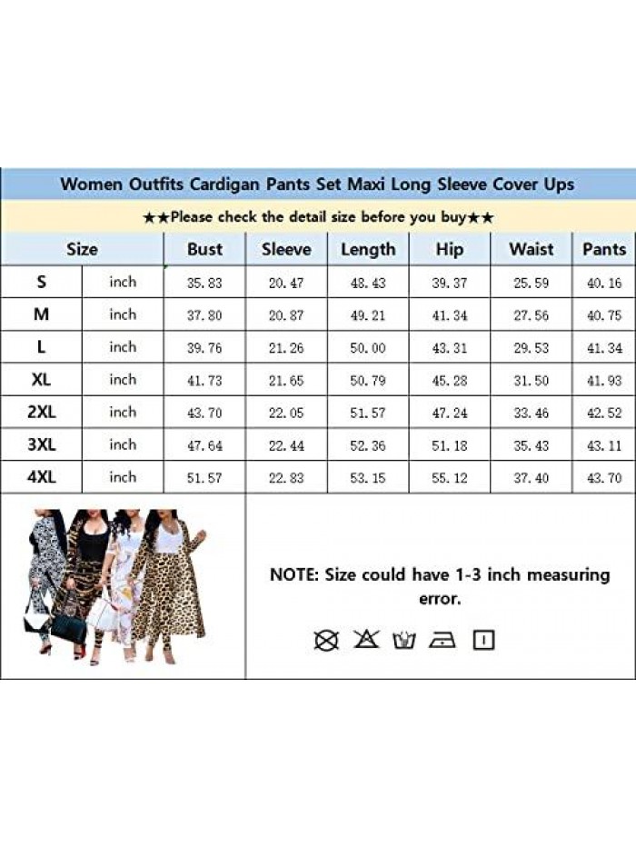 2 Piece Outfits Plus Size Long Sleeve Maxi Cardigan Duster Pants Set Casual Cover Ups(S-4XL) 