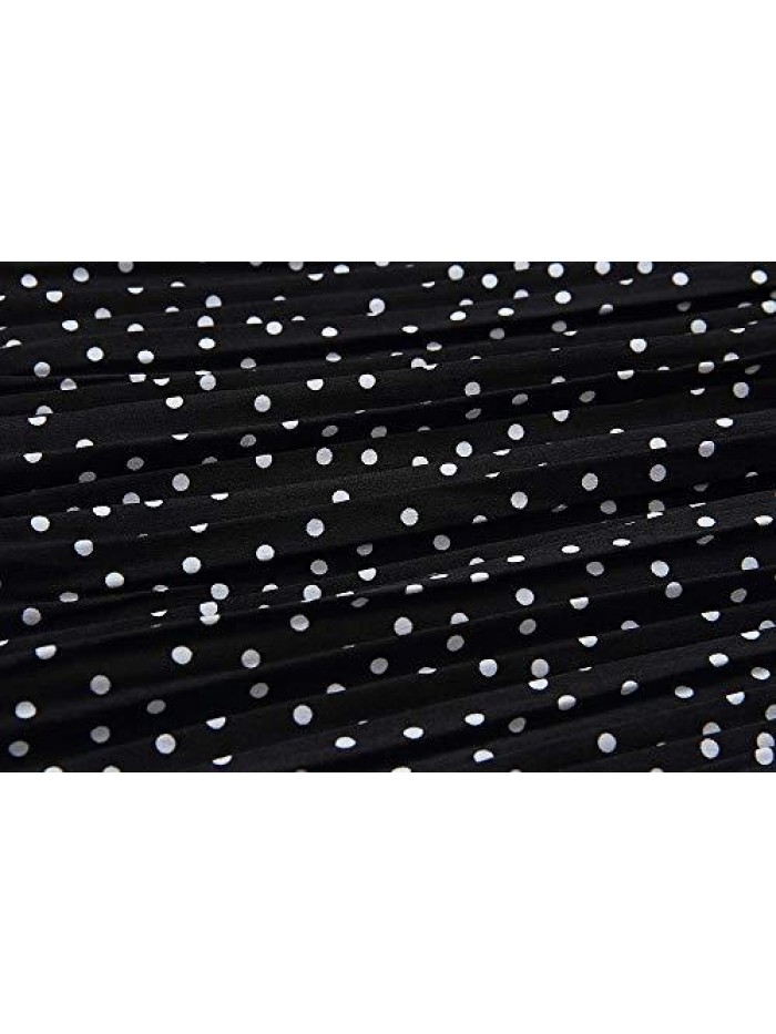 Womens High Waist Polka Dot Pleated Skirt Midi Swing Skirt with Pockets 