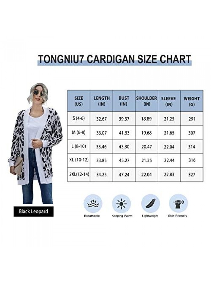 Women's Long Sleeve Open Front Print Casual Lightweight Soft Knit Cardigan Sweater Outerwear 