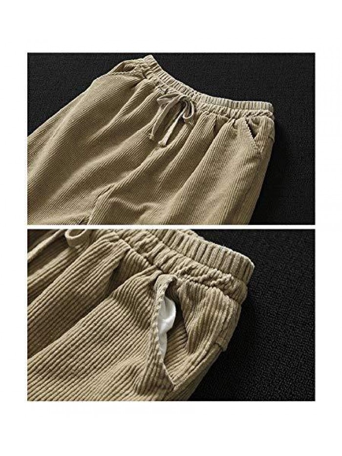 Women's Casual Corduroy Pants Comfy Pull on Elastic Waist Trousers Drawstring Cotton Pants 