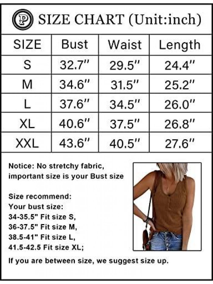 Womens Summer V Neck Sleeveless Tank Top Ribbed Button Slim Basic Henley Shirts 