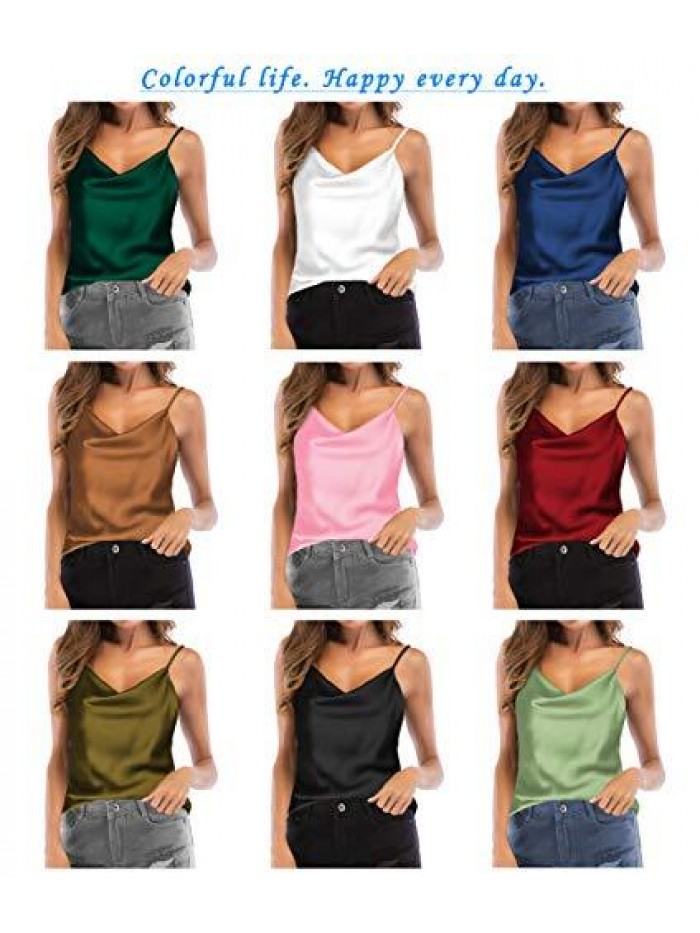 Women's Cowl Neck Camis Satin Tank Top Camisoles Blouses 