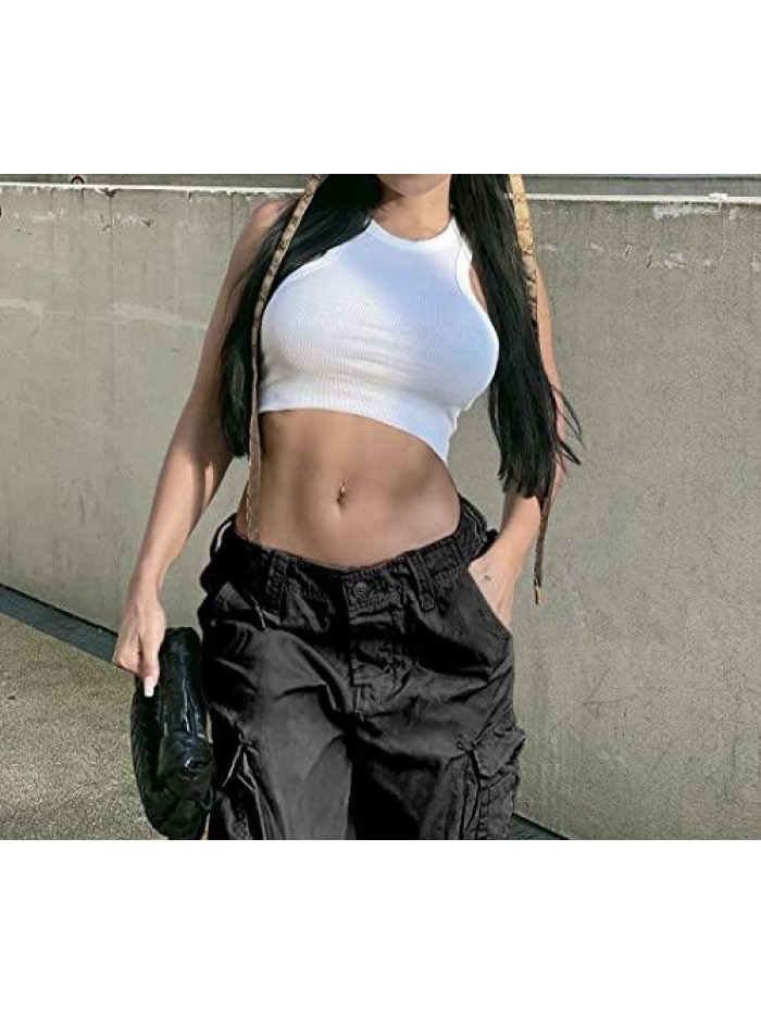 Aesthetic 90s Low Waist Pants Women Gothic Cargo Wide Leg Baggy Jeans Harajuku Streetwear Punk 