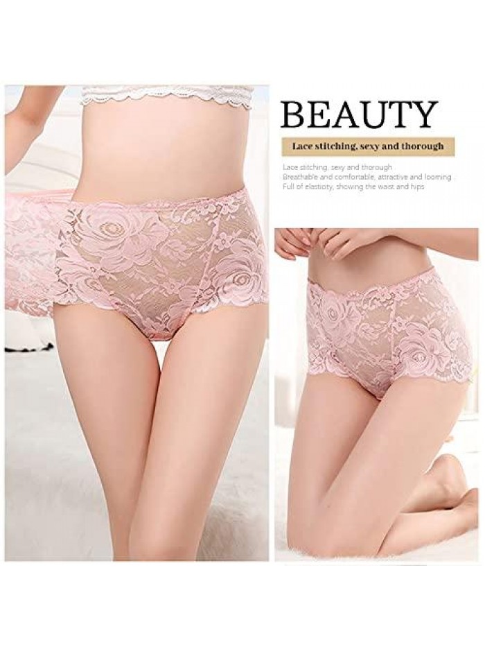 Women's Underwear High Waisted Cotton Underpants Seamless Breathable Briefs Stretch Sexy Lace Panties 5pack 