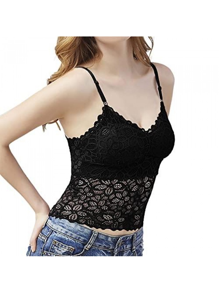 Women's Soft Casual Lace Crochet Spaghetti Strap Cami Crop Top Camisole 