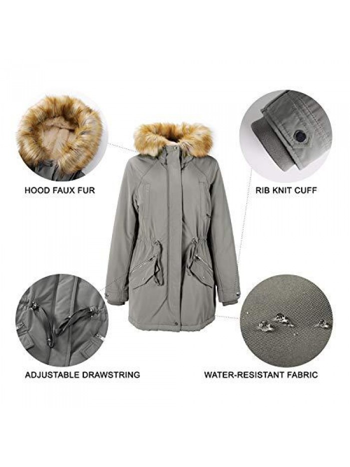 Matrix Women's Hooded Warm Winter Parka Coat Fleece Lined Long Thichkened Winter Jacket with Faux-fur Ruff 