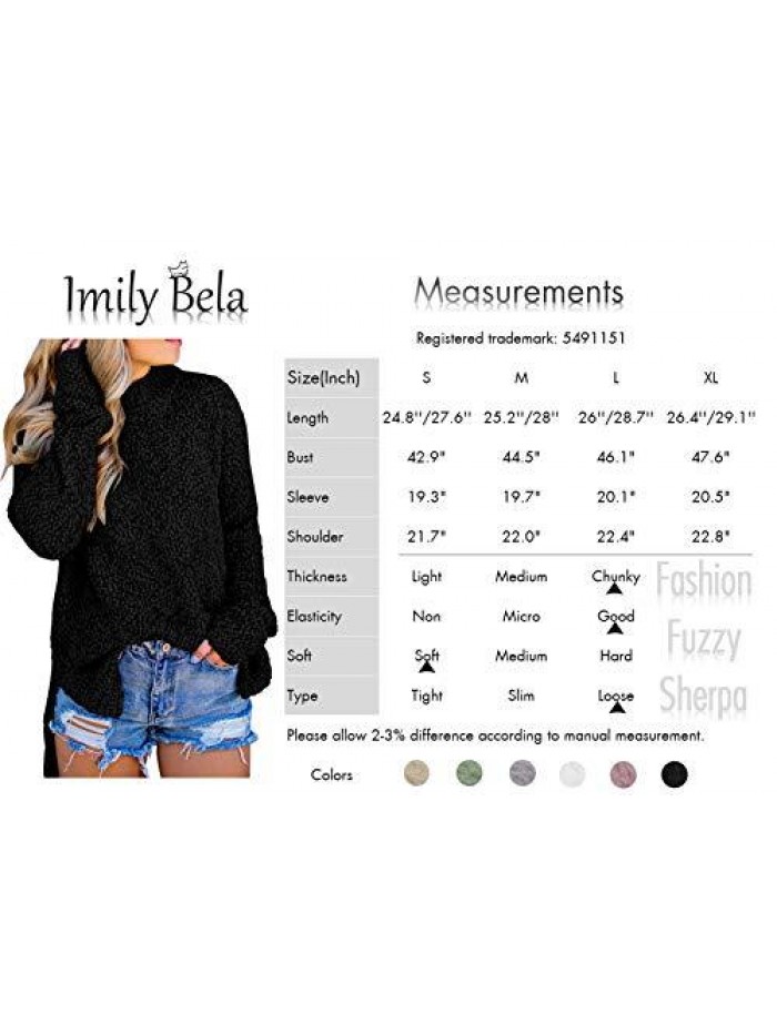 Womens Fuzzy Knitted Sweater Sherpa Fleece Side Slit Full Sleeve Jumper Outwears  