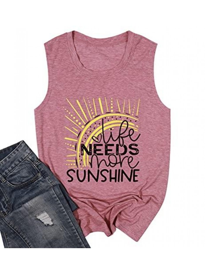 Tanks Tops Women Sunrise Graphic T Shirt Summer Beach Vacation Sleeveless Tees Top 