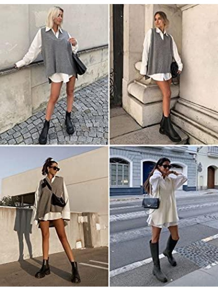 Women's Pullover Sweater Vest Oversized V Neck Sleeveless Sweater Soft Knitted Vest Knitwear Tank Top 