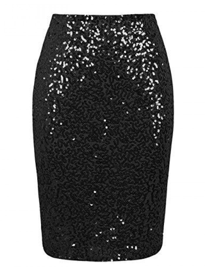 Women's Sequin Skirt High Waist Sparkle Pencil Skirt Party Cocktail 