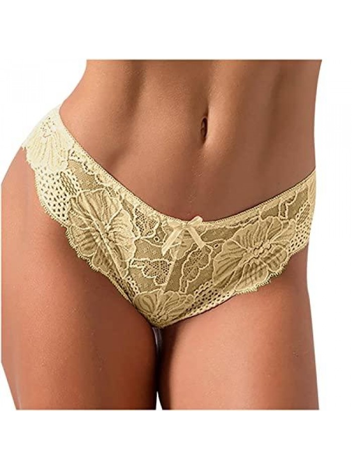 Scalloped Trim Full Floral Lace Panties Sexy Low Waist Panty Underpants Cheeky Underwear Bowknot Triangle Briefs 