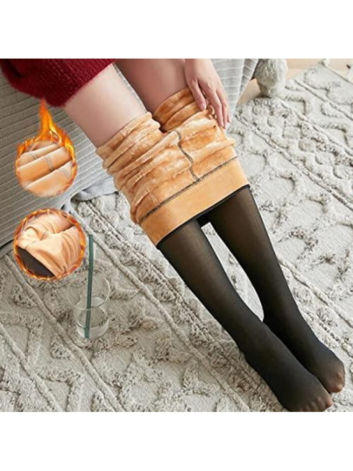 Translucent Warm Fleece Pantyhose See Through Thermal Winter Tights Nude Lined Translucent Leggings Flawless Black 