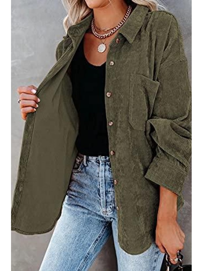 Womens Button Down Shirts Casual Long Sleeve Jacket Shacket Boyfriend Blouses Tops 