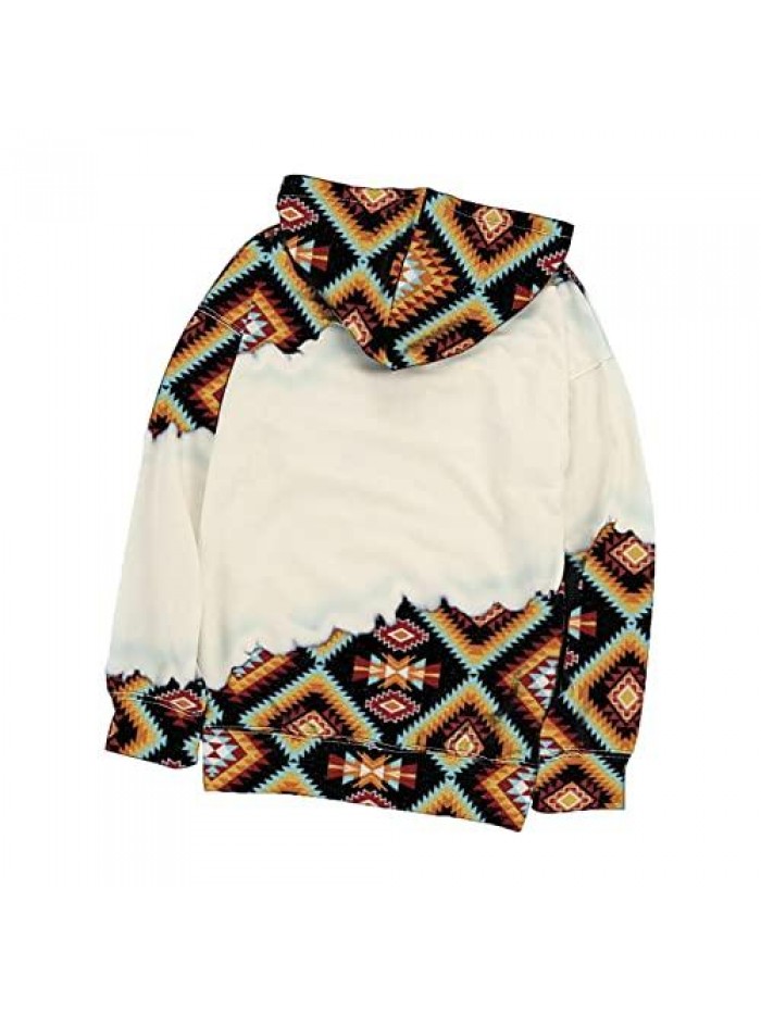 for Women, Women's Western Ethnic Print Sweatshirt Long Sleeve Aztec Print Vintage Hooded Sweater Pullover Shirt 