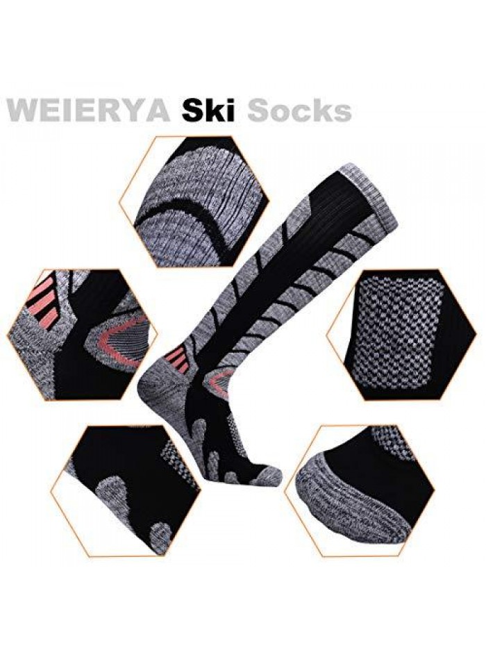 Ski Socks 2 Pairs Pack for Skiing, Snowboarding, Outdoor Sports Performance Socks 