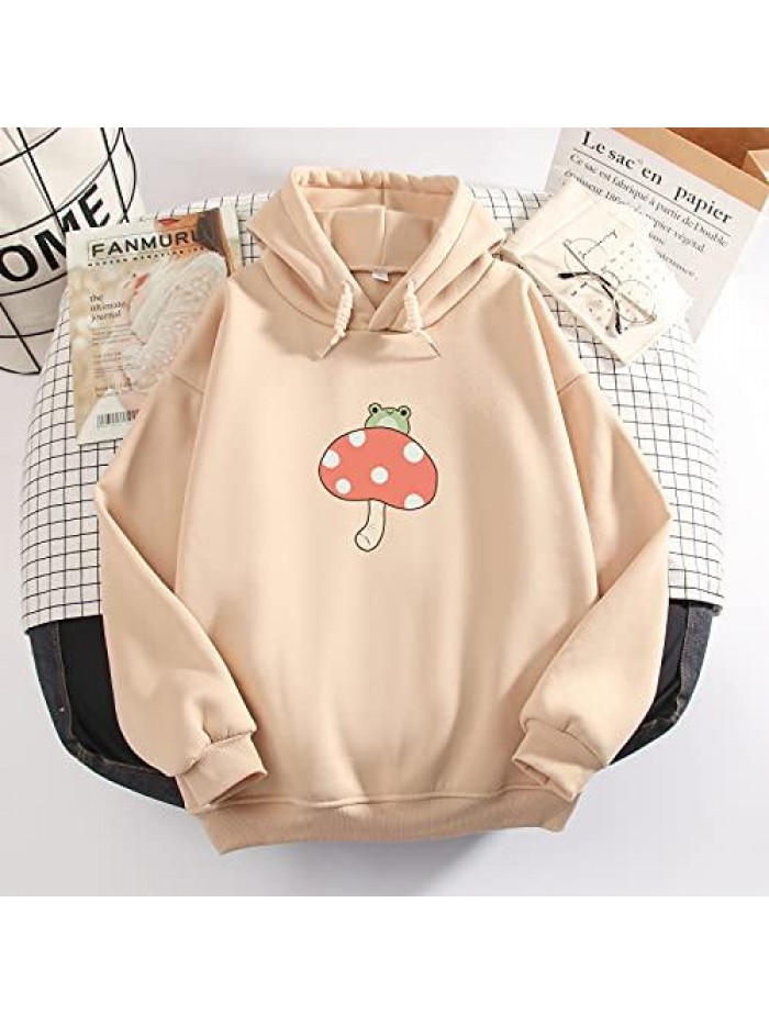 Women Cute Frog Sweatshirt Kawaii Mushroom Hoodie for Teen Girls Aesthetic Cottagecore Clothes Feminino Hoodies 