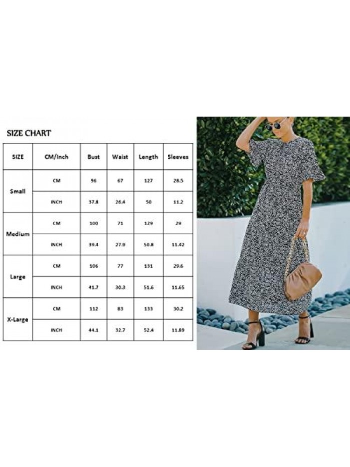 Women's Dress Summer High Waist Short Sleeves Boho Floral Ruffle Tiered Maxi Dresses 