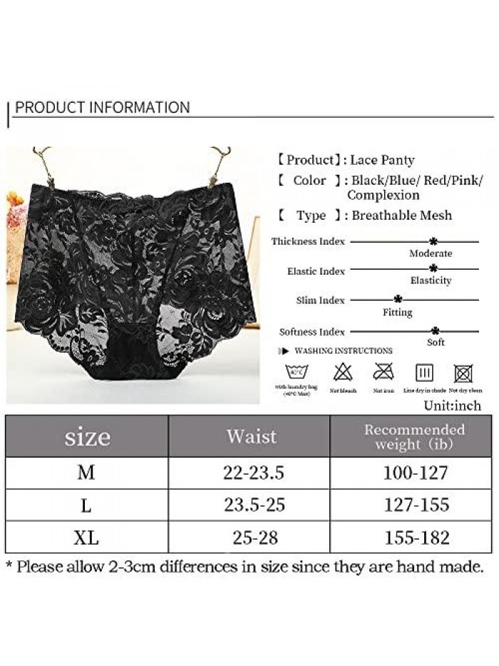 Women's Underwear High Waisted Cotton Underpants Seamless Breathable Briefs Stretch Sexy Lace Panties 5pack 