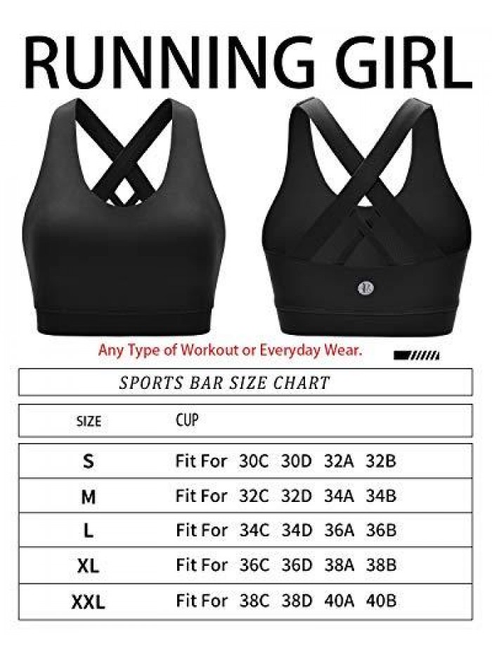 GIRL Sports Bra for Women, Criss-Cross Back Padded Strappy Sports Bras Medium Support Yoga Bra with Removable Cups 