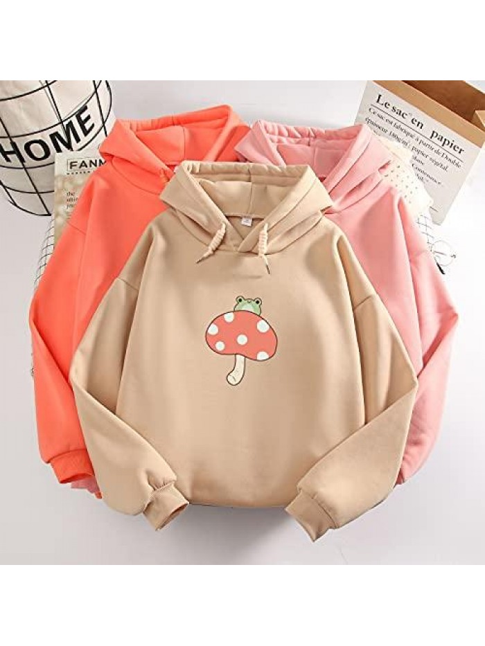 Women Cute Frog Sweatshirt Kawaii Mushroom Hoodie for Teen Girls Aesthetic Cottagecore Clothes Feminino Hoodies 