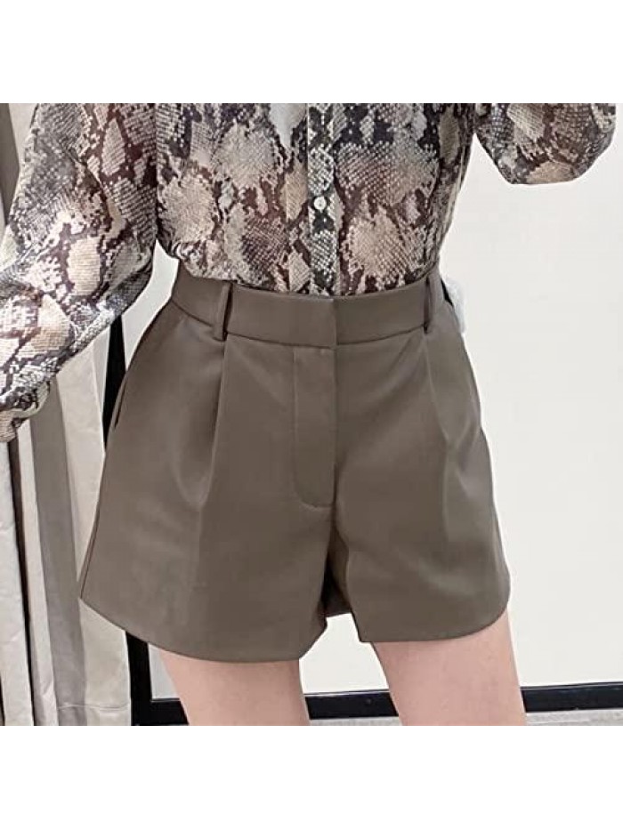 Autumn and Winter Fashion Women's Shorts Retro Pu Leather Shorts High Waist Shorts Women Office Shorts 