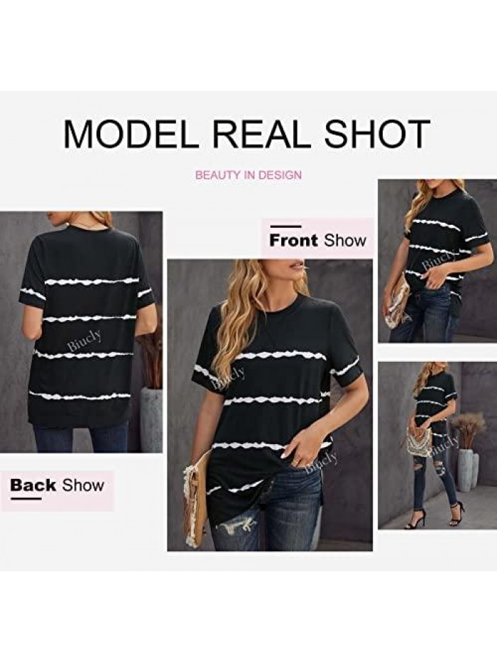 Womens Short Sleeve Crewneck Shirts Loose Casual Tee T-Shirt 