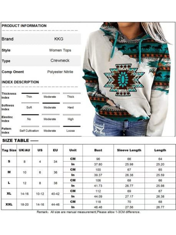 Aztec Hoodie Geometric Print Long Sleeve Shirt Cute Western T Shirt Horse Pullover Cowgirl Sweatshirts with Pockets 