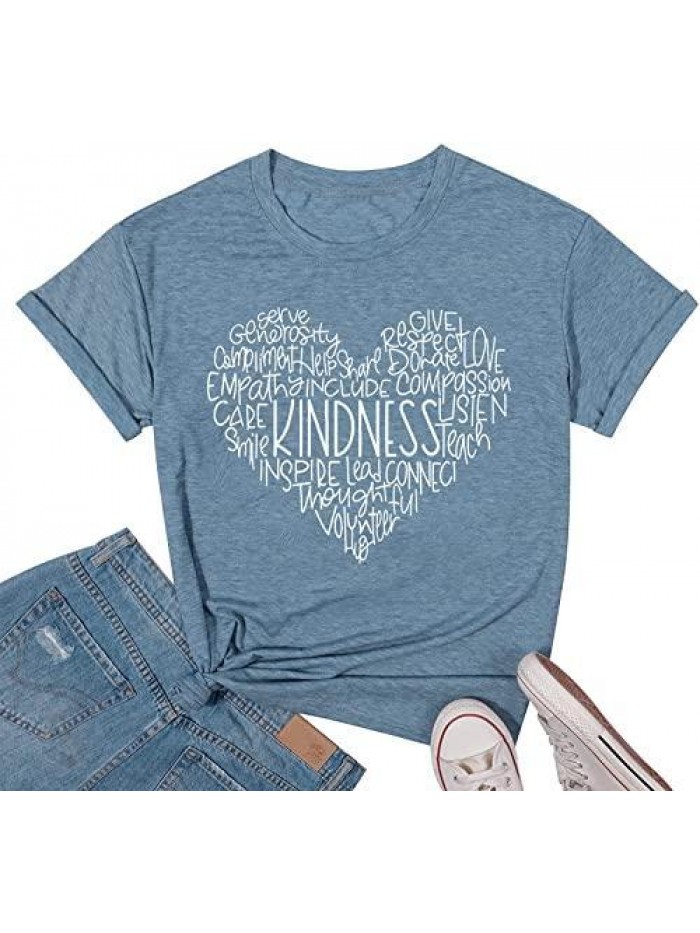 Kindness Shirts Love Heart Graphic Tees Inspirational Letter Printed Be Kind Funny Casual Short Sleeve Tops 