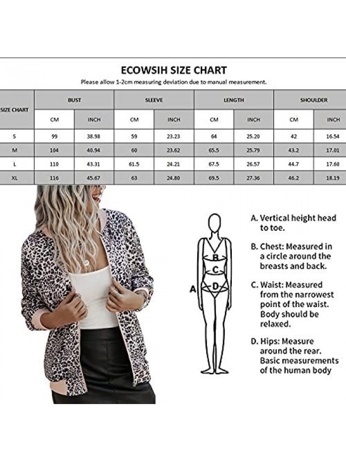 Womens Jackets Lightweight Zip Up Casual Inspired Bomber Jacket Leopard Coat Stand Collar Short Outwear Tops 