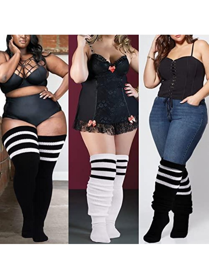 Size Womens Thigh High Socks for Thick Thighs- Extra Long Striped Thick Over the Knee Stockings- Leg Warmer Boot Socks 