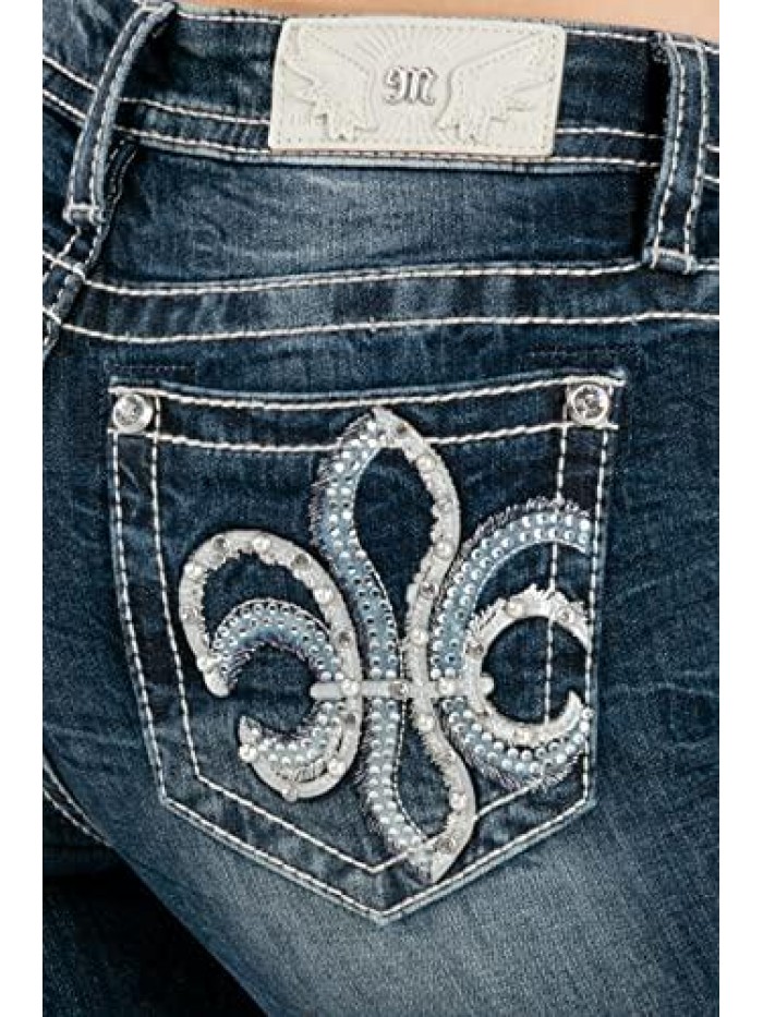 Me Women's Rhinestone and Pearl Stone Mix Fleur De Lis Embroidered 