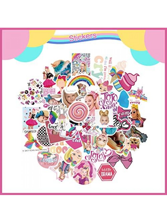 PCS JoJo Siwa Birthday Party Supplies Included Birthday Banner, Hanging Swirls, Cake topper, Cupcake toppers, Balloons, Foil Balloon,Stickers Birthday Party Decorations for Girls 